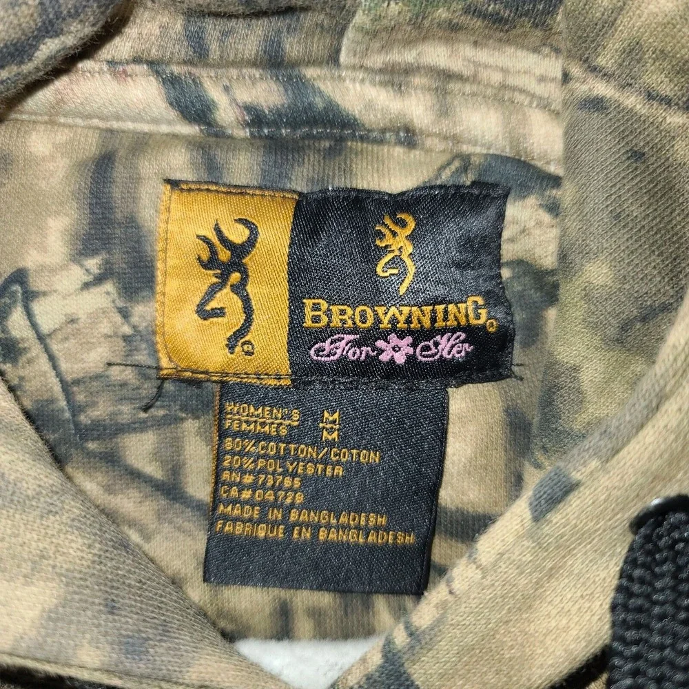 Browning For Her Camo Hoodie‎ Pink Buckmark Logo Women's Medium Hunting - Picture 6 of 14